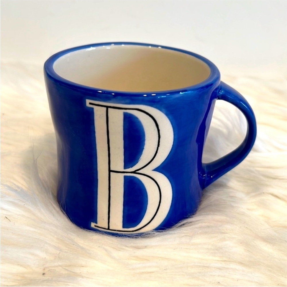Anthropologie Bright Blue Hand-painted Initial “B” Mug